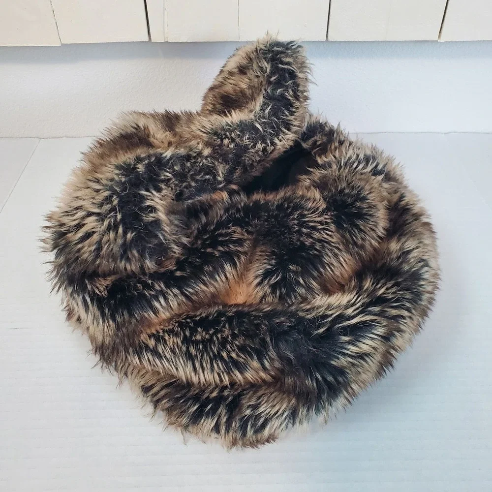 Vegan Faux Fur Infinity Scarf Brown Black